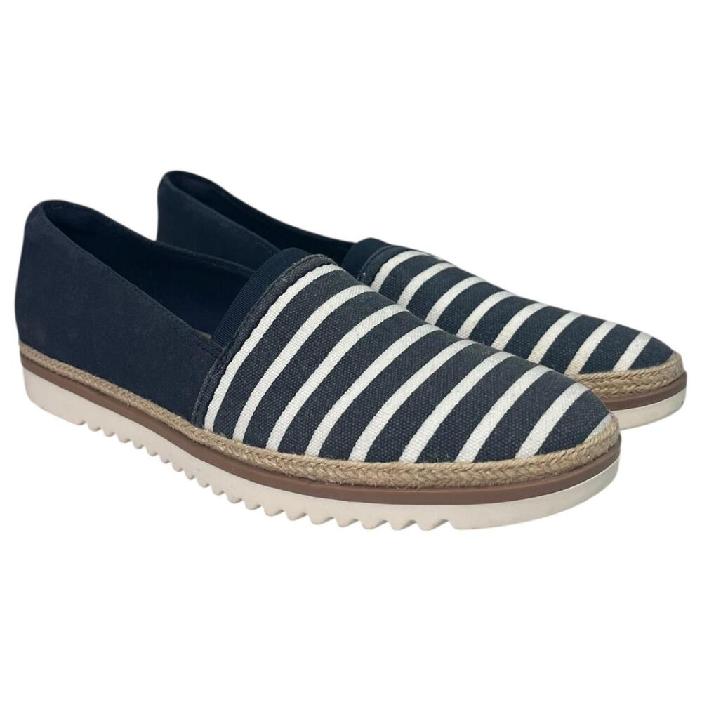 Clarks Shoes Womens 8.5 Blue White Striped Espadrille Slip On Comfort Nautical - Picture 2 of 11